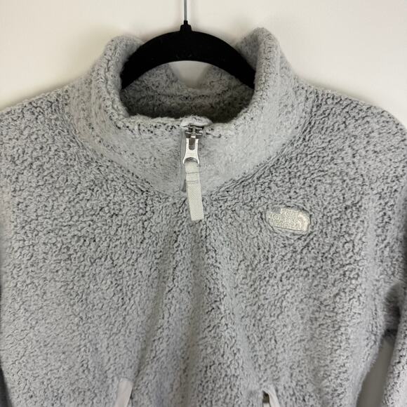 North Face Womens Quarter-Zip Pullover Soft Sherpa Fleece Grey Sweater Small - Picture 3 of 12